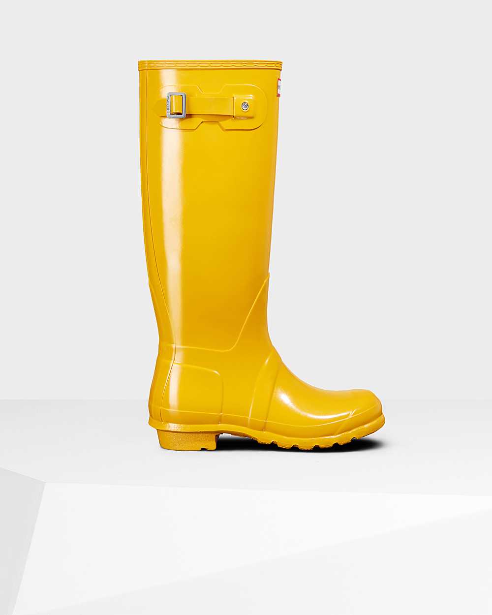 Womens Hunter Original Tall Gloss Rain Boots Yellow | NPJTVG-378